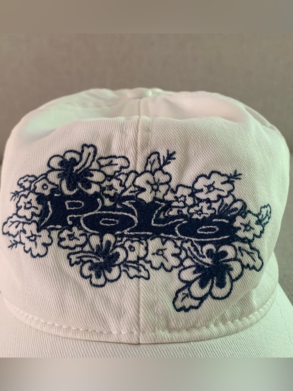 Vtg Ralph Lauren White Cap with Navy Floral Polo Logo
